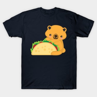 Cute Kawaii Bear with a Taco Kid Design T-Shirt